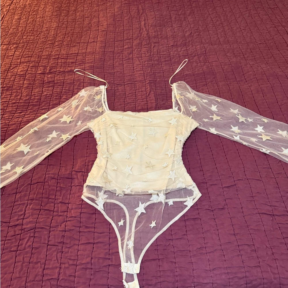 Le Lis Cream Star Mesh Bodysuit